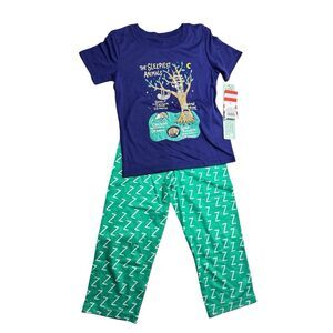 Cat & Jack Girls 3T Sleepy Forest Animals 2 Piece Pajama Set New Purple Green